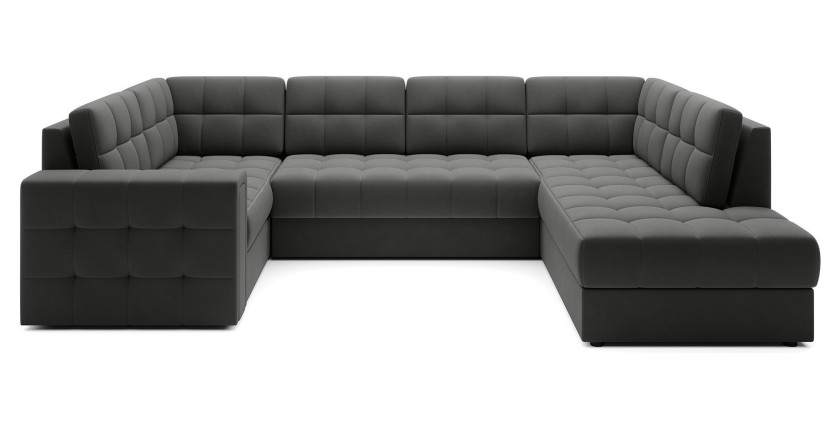 Canapé d’angle convertible MONTEZA gris foncé 299 cm avec coffre et couchage 