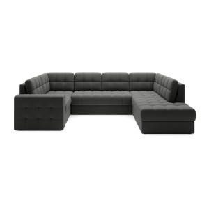 Canapé d’angle convertible MONTEZA gris foncé 299 cm avec coffre et couchage 