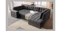 Canapé d’angle convertible MONTEZA gris foncé 299 cm avec coffre et couchage 