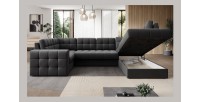 Canapé d’angle convertible MONTEZA gris foncé 299 cm avec coffre et couchage 