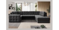 Canapé d’angle convertible MONTEZA gris foncé 299 cm avec coffre et couchage 