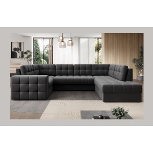 Canapé d’angle convertible MONTEZA gris foncé 299 cm avec coffre et couchage 