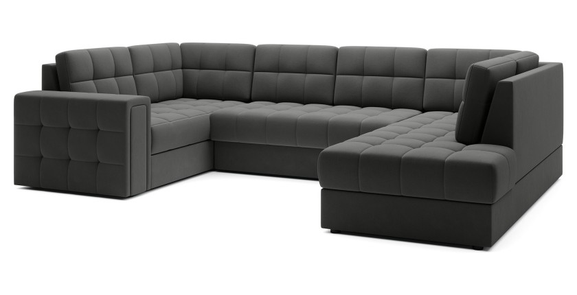 Canapé d’angle convertible MONTEZA gris foncé 299 cm avec coffre et couchage 