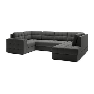 Canapé d’angle convertible MONTEZA gris foncé 299 cm avec coffre et couchage 
