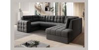 Canapé d’angle convertible MONTEZA gris foncé 299 cm avec coffre et couchage 