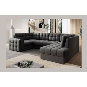 Canapé d’angle convertible MONTEZA gris foncé 299 cm avec coffre et couchage 