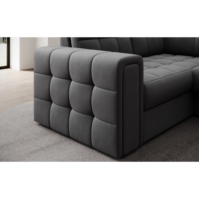 Canapé d’angle convertible MONTEZA gris foncé 299 cm avec coffre et couchage 