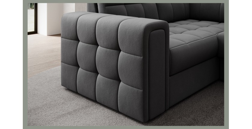 Canapé d’angle convertible MONTEZA gris foncé 299 cm avec coffre et couchage 