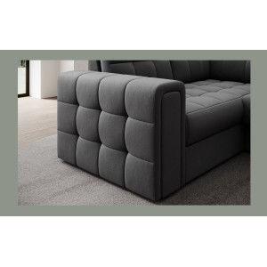 Canapé d’angle convertible MONTEZA gris foncé 299 cm avec coffre et couchage 