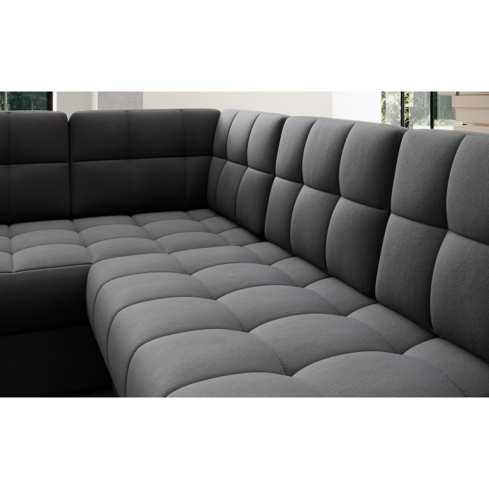 Canapé d’angle convertible MONTEZA gris foncé 299 cm avec coffre et couchage 