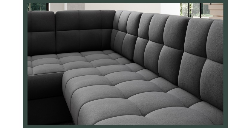 Canapé d’angle convertible MONTEZA gris foncé 299 cm avec coffre et couchage 