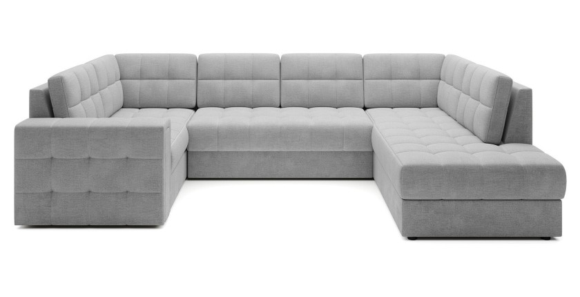 Canapé d’angle convertible MONTEZA gris 299 cm avec coffre et couchage 