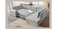 Canapé d’angle convertible MONTEZA gris 299 cm avec coffre et couchage 