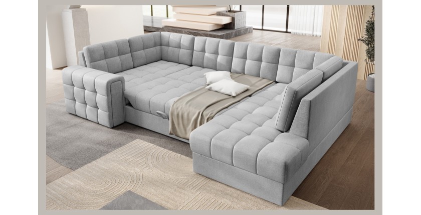 Canapé d’angle convertible MONTEZA gris 299 cm avec coffre et couchage 