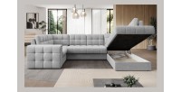 Canapé d’angle convertible MONTEZA gris 299 cm avec coffre et couchage 