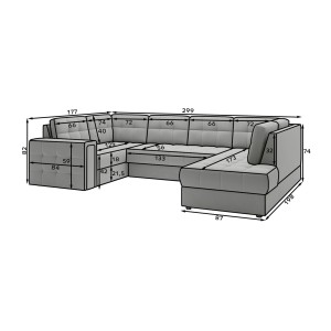 Canapé d’angle convertible MONTEZA gris 299 cm avec coffre et couchage 