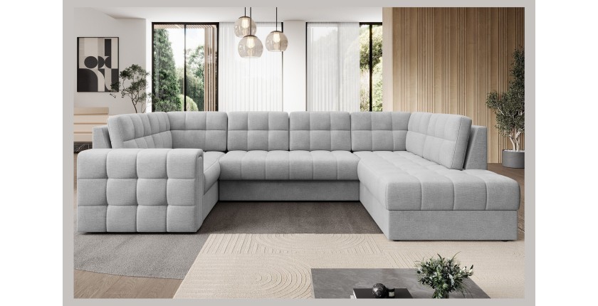Canapé d’angle convertible MONTEZA gris 299 cm avec coffre et couchage 