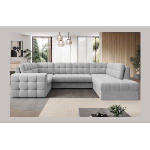 Canapé d’angle convertible MONTEZA gris 299 cm avec coffre et couchage 