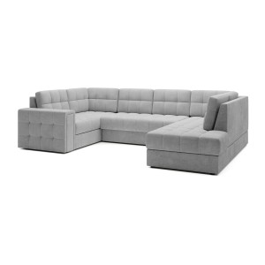 Canapé d’angle convertible MONTEZA gris 299 cm avec coffre et couchage 