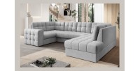 Canapé d’angle convertible MONTEZA gris 299 cm avec coffre et couchage 