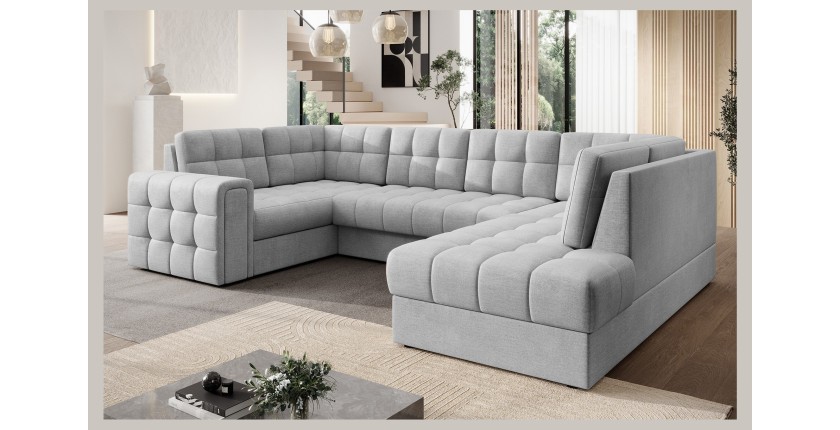 Canapé d’angle convertible MONTEZA gris 299 cm avec coffre et couchage 