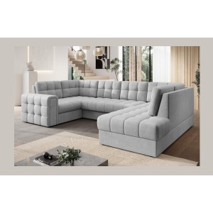 Canapé d’angle convertible MONTEZA gris 299 cm avec coffre et couchage 