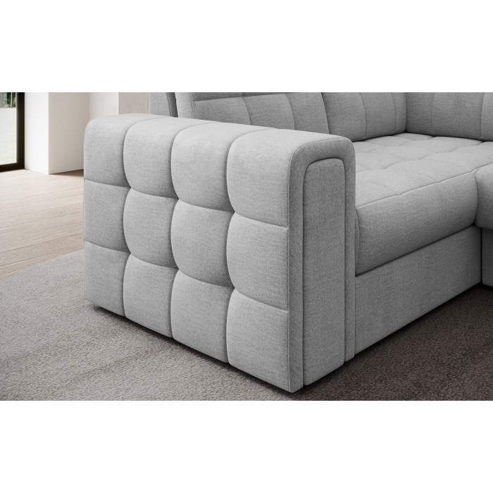Canapé d’angle convertible MONTEZA gris 299 cm avec coffre et couchage 