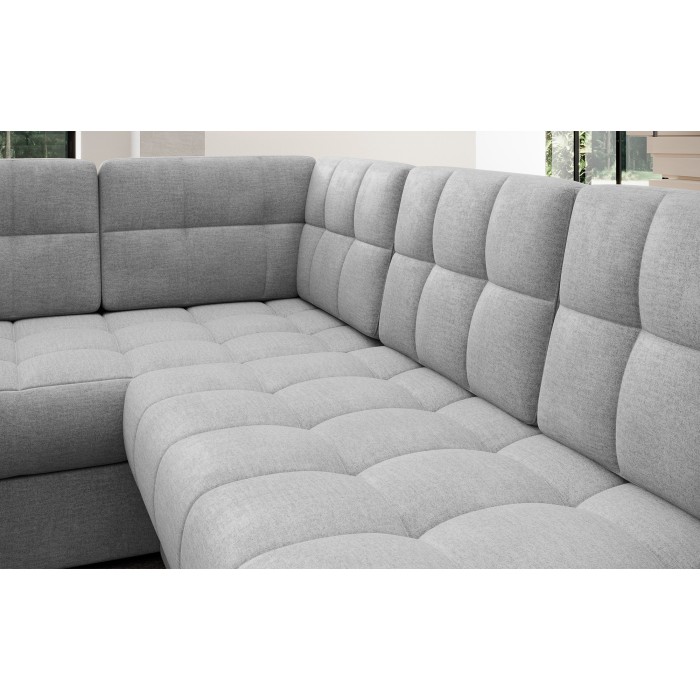 Canapé d’angle convertible MONTEZA gris 299 cm avec coffre et couchage 
