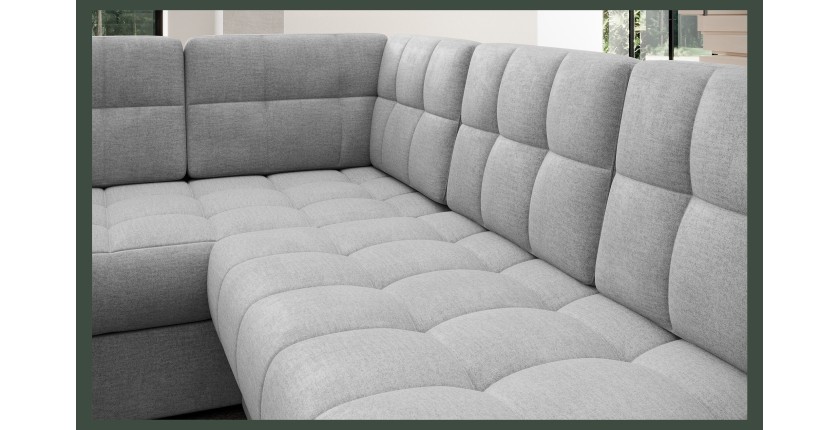 Canapé d’angle convertible MONTEZA gris 299 cm avec coffre et couchage 