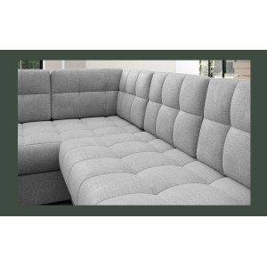 Canapé d’angle convertible MONTEZA gris 299 cm avec coffre et couchage 