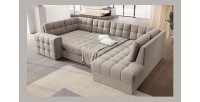 Canapé d’angle convertible MONTEZA beige 299 cm avec coffre et couchage 