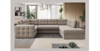 Canapé d’angle convertible MONTEZA beige 299 cm avec coffre et couchage 