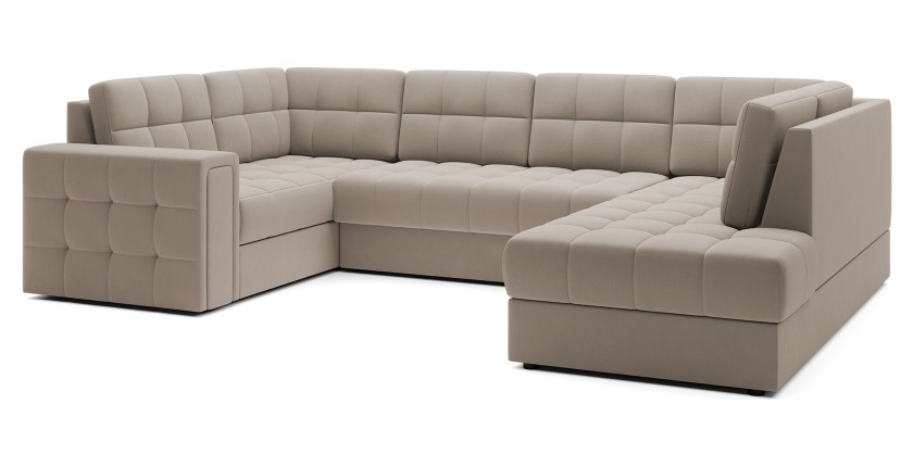 Canapé d’angle convertible MONTEZA beige 299 cm avec coffre et couchage 