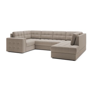 Canapé d’angle convertible MONTEZA beige 299 cm avec coffre et couchage 