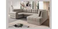 Canapé d’angle convertible MONTEZA beige 299 cm avec coffre et couchage 