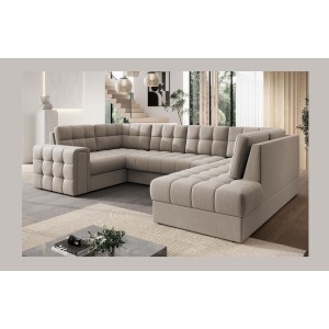 Canapé d’angle convertible MONTEZA beige 299 cm avec coffre et couchage 
