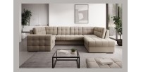 Canapé d’angle convertible MONTEZA beige 299 cm avec coffre et couchage 