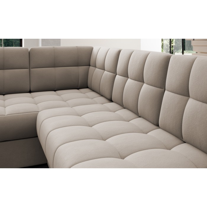 Canapé d’angle convertible MONTEZA beige 299 cm avec coffre et couchage 