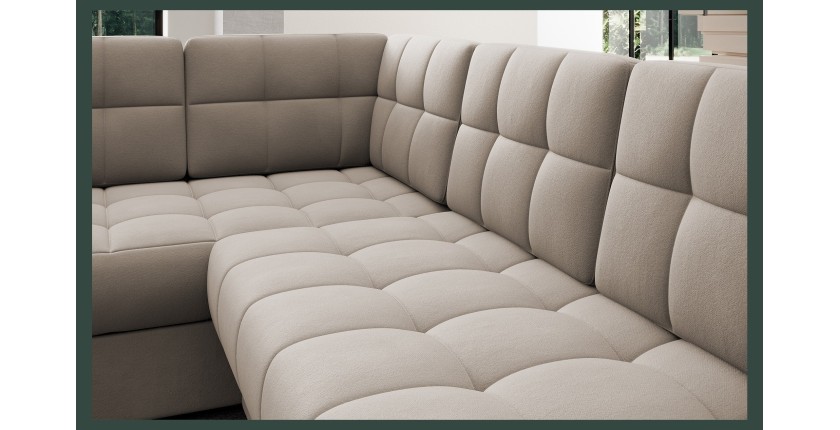 Canapé d’angle convertible MONTEZA beige 299 cm avec coffre et couchage 