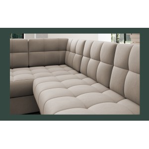 Canapé d’angle convertible MONTEZA beige 299 cm avec coffre et couchage 