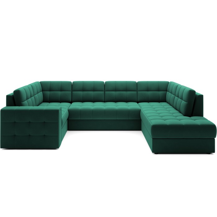 Canapé d’angle convertible MONTEZA vert 299 cm avec coffre et couchage 