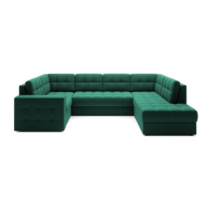 Canapé d’angle convertible MONTEZA vert 299 cm avec coffre et couchage 