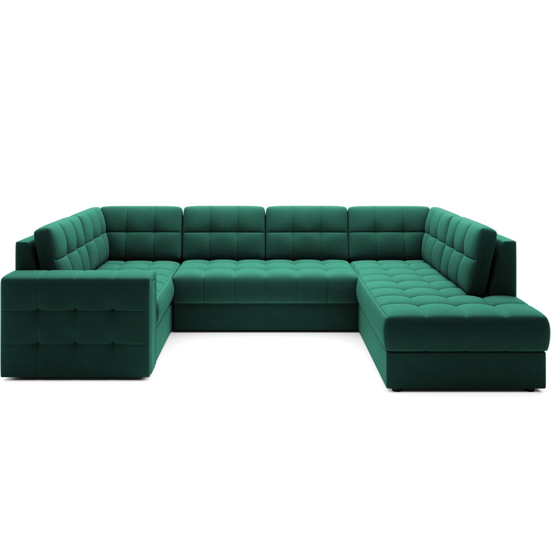 Canapé d’angle convertible MONTEZA vert 299 cm avec coffre et couchage 