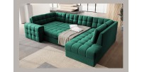 Canapé d’angle convertible MONTEZA vert 299 cm avec coffre et couchage 
