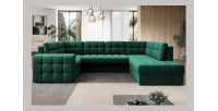 Canapé d’angle convertible MONTEZA vert 299 cm avec coffre et couchage 