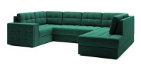 Canapé d’angle convertible MONTEZA vert 299 cm avec coffre et couchage 