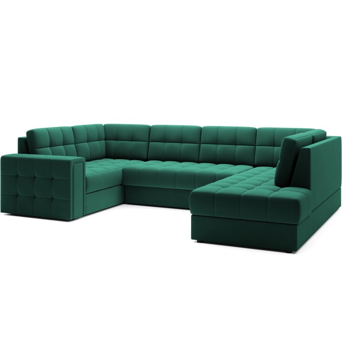 Canapé d’angle convertible MONTEZA vert 299 cm avec coffre et couchage 