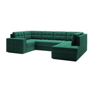 Canapé d’angle convertible MONTEZA vert 299 cm avec coffre et couchage 