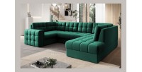 Canapé d’angle convertible MONTEZA vert 299 cm avec coffre et couchage 