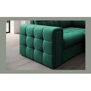 Canapé d’angle convertible MONTEZA vert 299 cm avec coffre et couchage 
